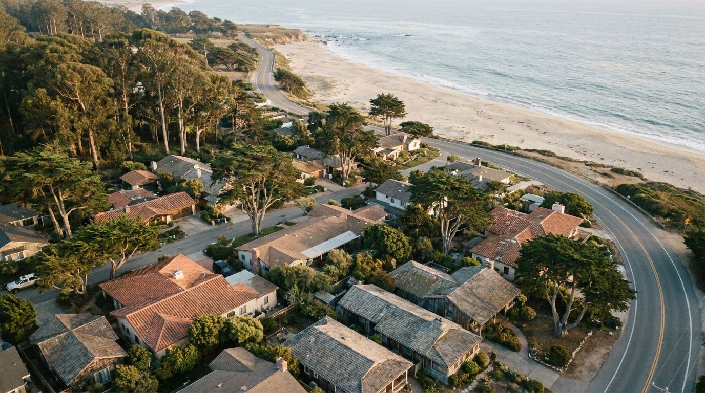 Carlsbad Village and the coast from the air